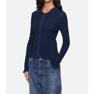 NEW SEA ruby knit long sleeve polo in navy